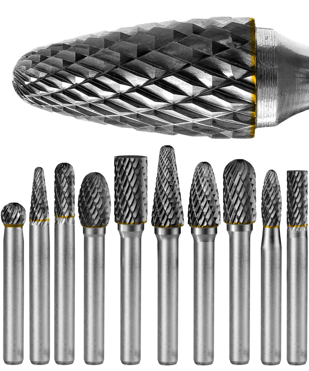Carbide Burr Set 1/4" Shank 10-Pc 8mm Head with Clear Storage Box