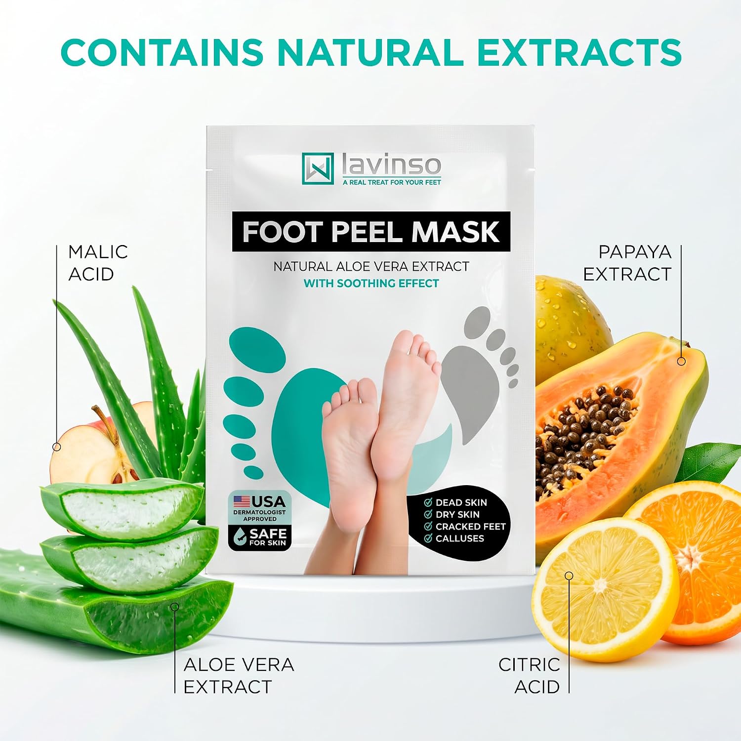 Foot Peel Mask for Dry Cracked Feet – 2 Pack Peeling Mask Removes Dead Skin and Calluses - Exfoliating for Soft Baby