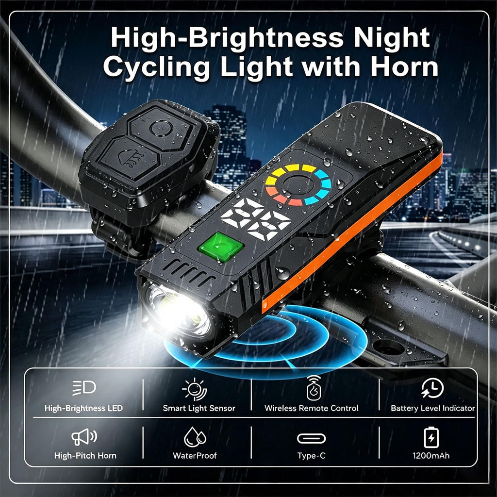 Bike Lights with Horn Remote Control, Digital Display Bicycle Headlight