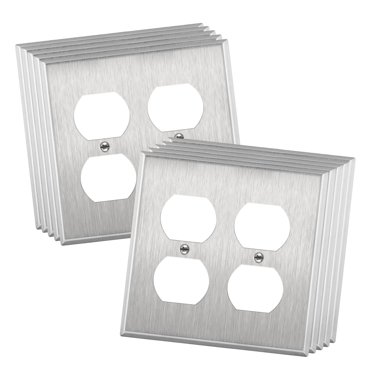 ENERLITES Duplex Receptacle Outlet Metal Wall Plate, 2-Gang Silver 10 Pack