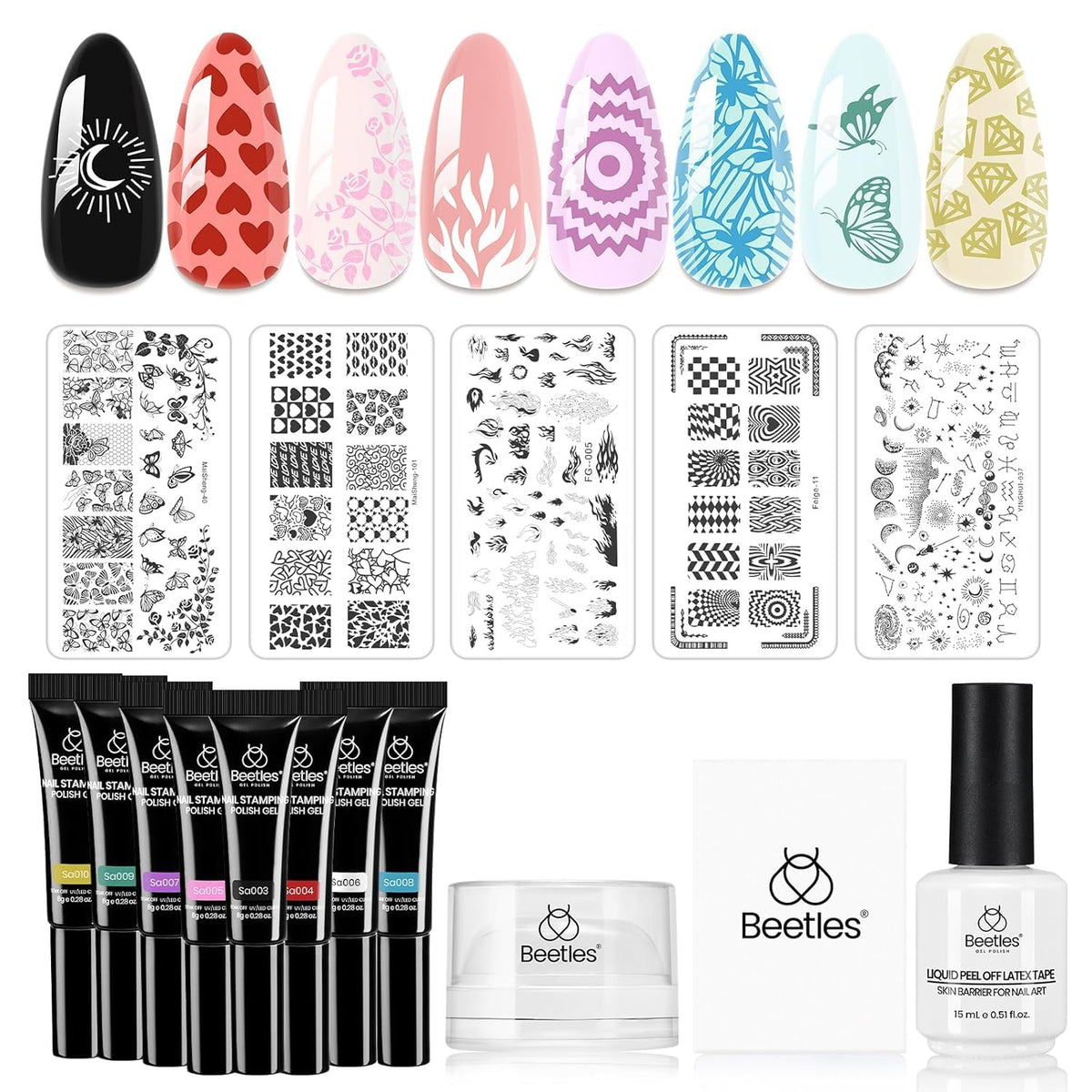Beetles Nail Stamp Gel 16Pcs French Tip Nail Stamp Kit
