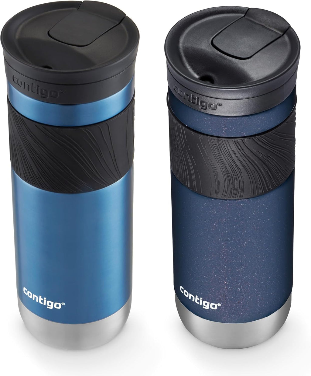 SNAPSEAL Insulated Stainless Steel Travel Mug with Grip 20oz. Blue Corn Transparent Satin & Midnight Berry