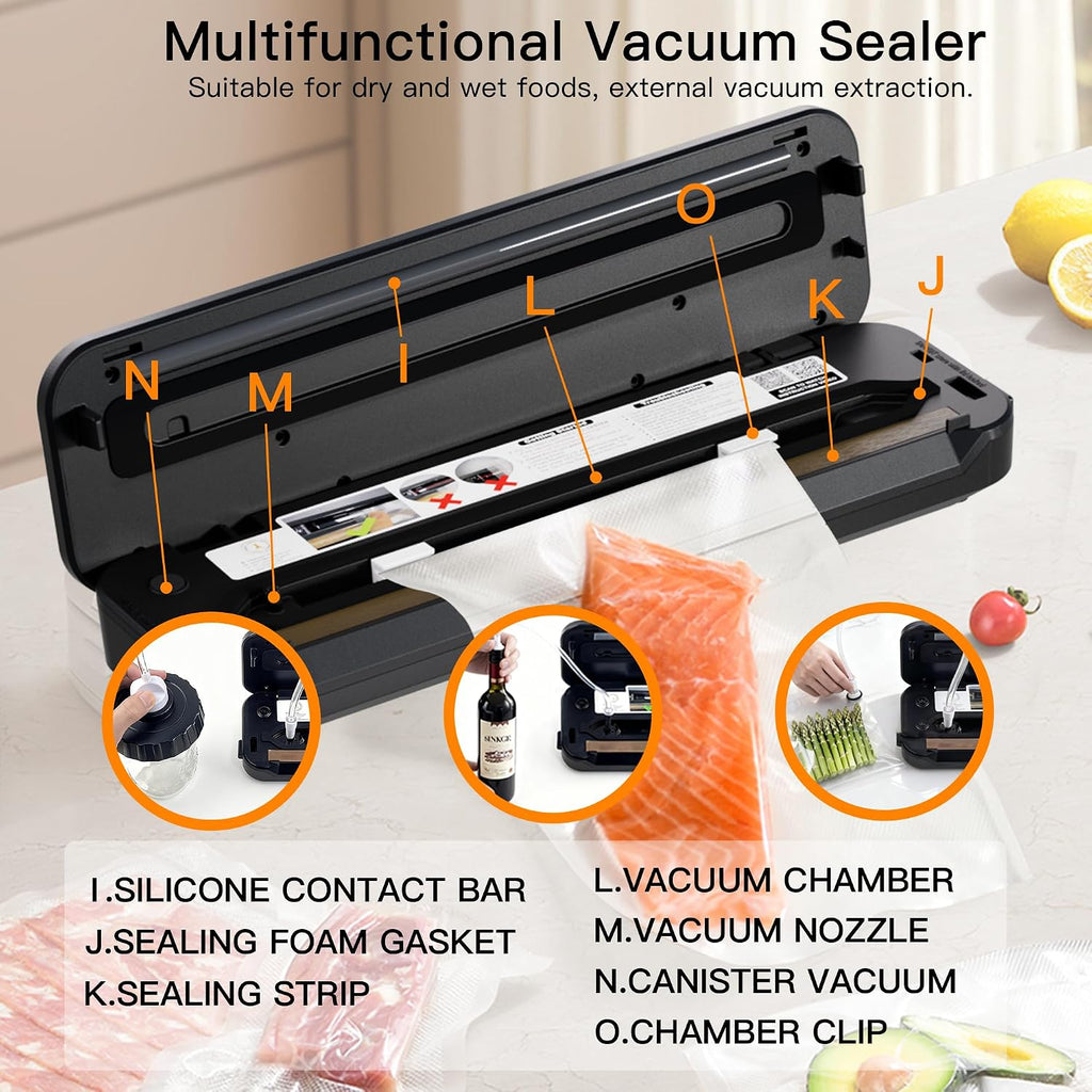 Vacuum Sealer Machine | 80kPa Suction Power| Bags and Cutter Included | Compact One-Touch Automatic Food Sealer with