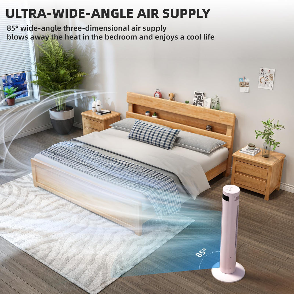 Tower Fan Portable Electric Oscillating Fan Quiet Remote Control Bladeless Floor Fan 3 Wind Speed Mode 12H Timer