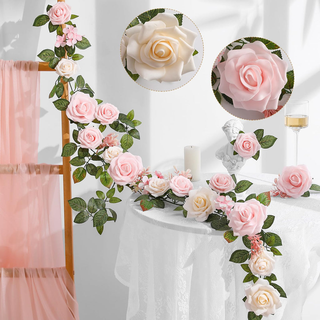 5FT Blush Cream Pink Artificial Rose Garland for Wedding Arch Table