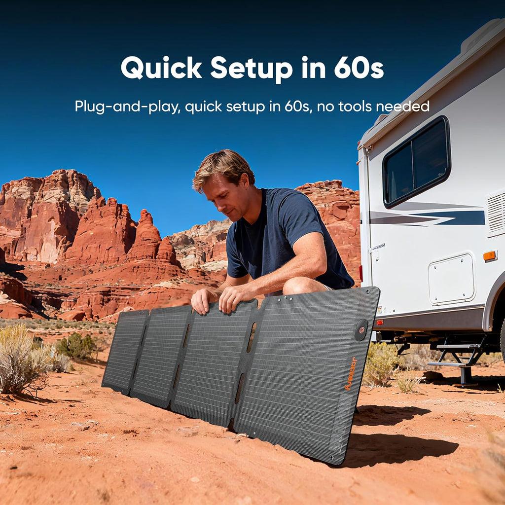 SolarSaga 100W Air Solar Panel,Bifacial | 23% Conversion Efficiency, IP65 Waterproof, Foldable Charger for Power
