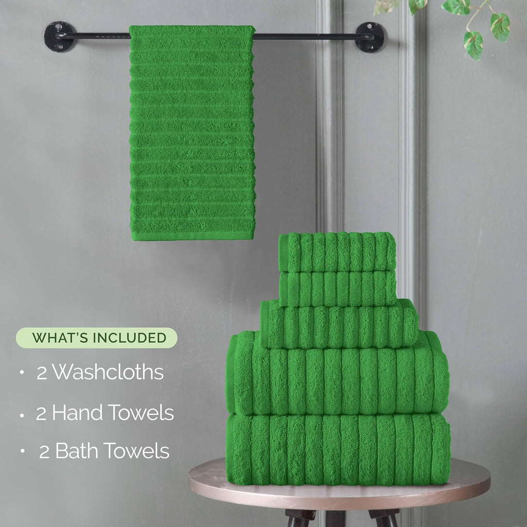 100% Turkish Cotton Corduroy Ribbed Luxury Bath Towels 6-Piece Set, Premium Feel - Quick Dry, Highly Absorbent