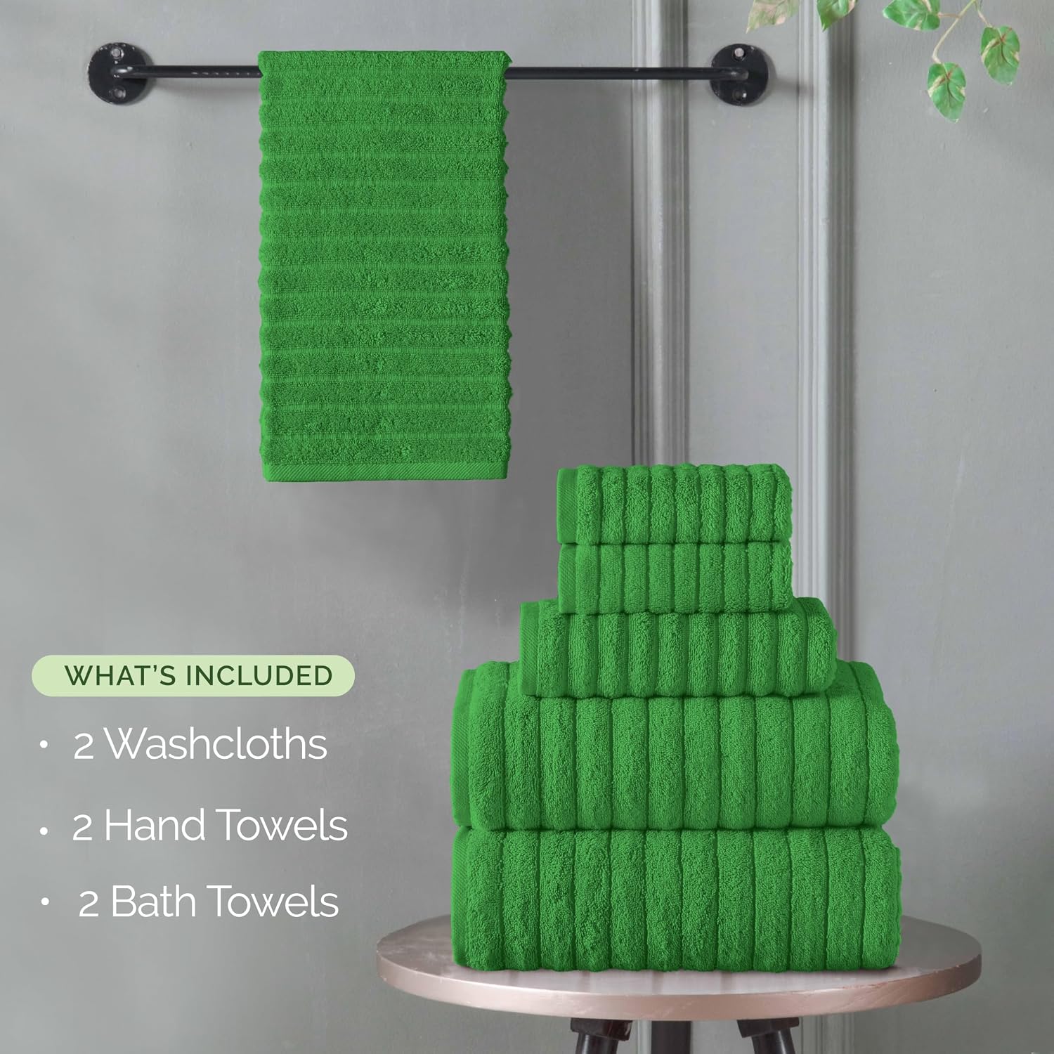 100% Turkish Cotton Corduroy Ribbed Luxury Bath Towels 6-Piece Set, Premium Feel - Quick Dry, Highly Absorbent