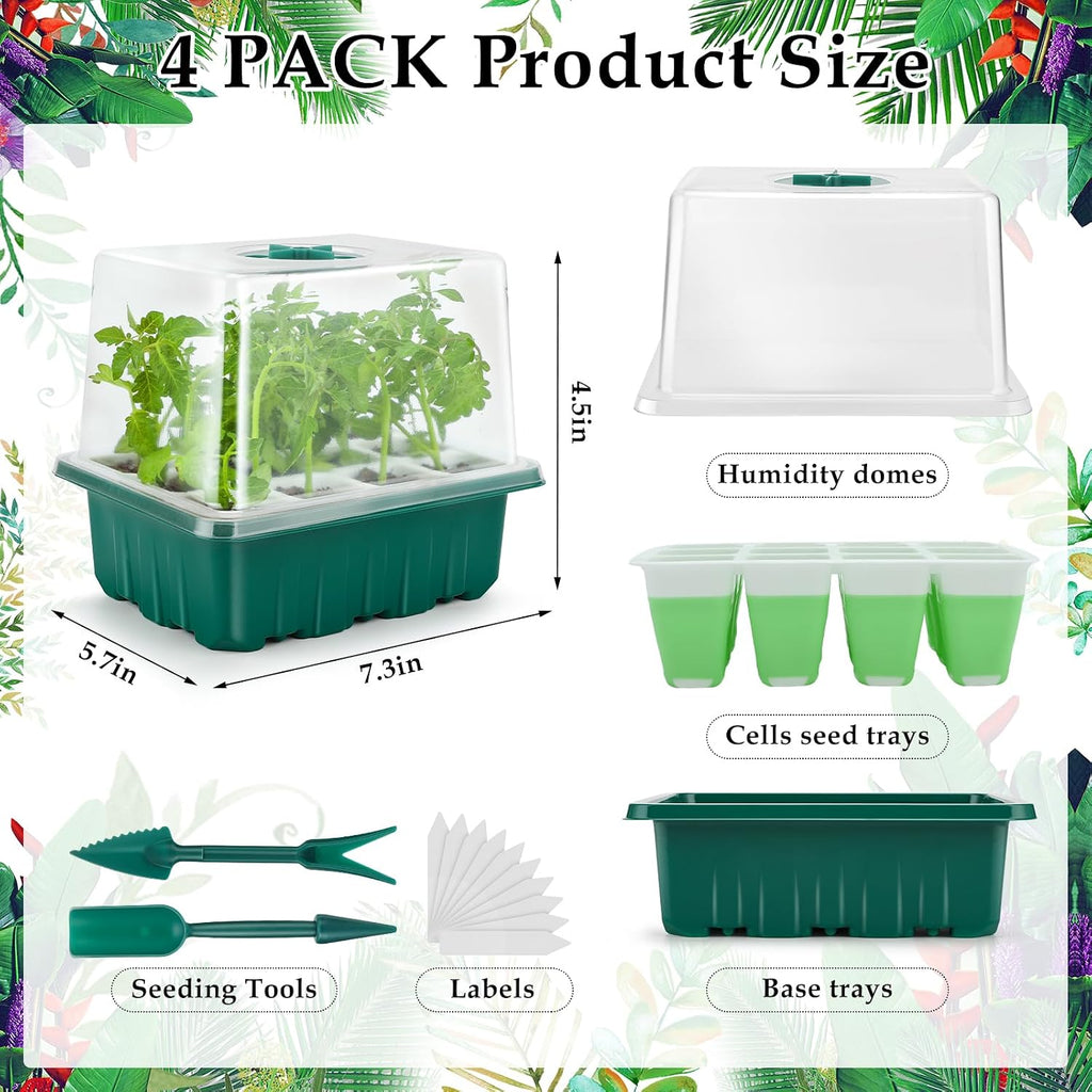 Seed Starter Tray, 48 Cells Indoor Seed Starter Kit, Flexible Silicone Designed Seedling Starter Trays, Germination