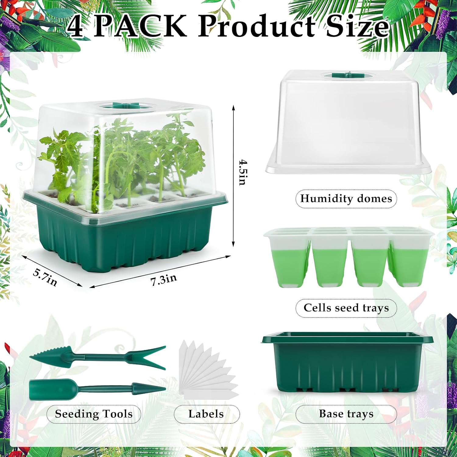 Seed Starter Tray, 48 Cells Indoor Seed Starter Kit, Flexible Silicone Designed Seedling Starter Trays, Germination