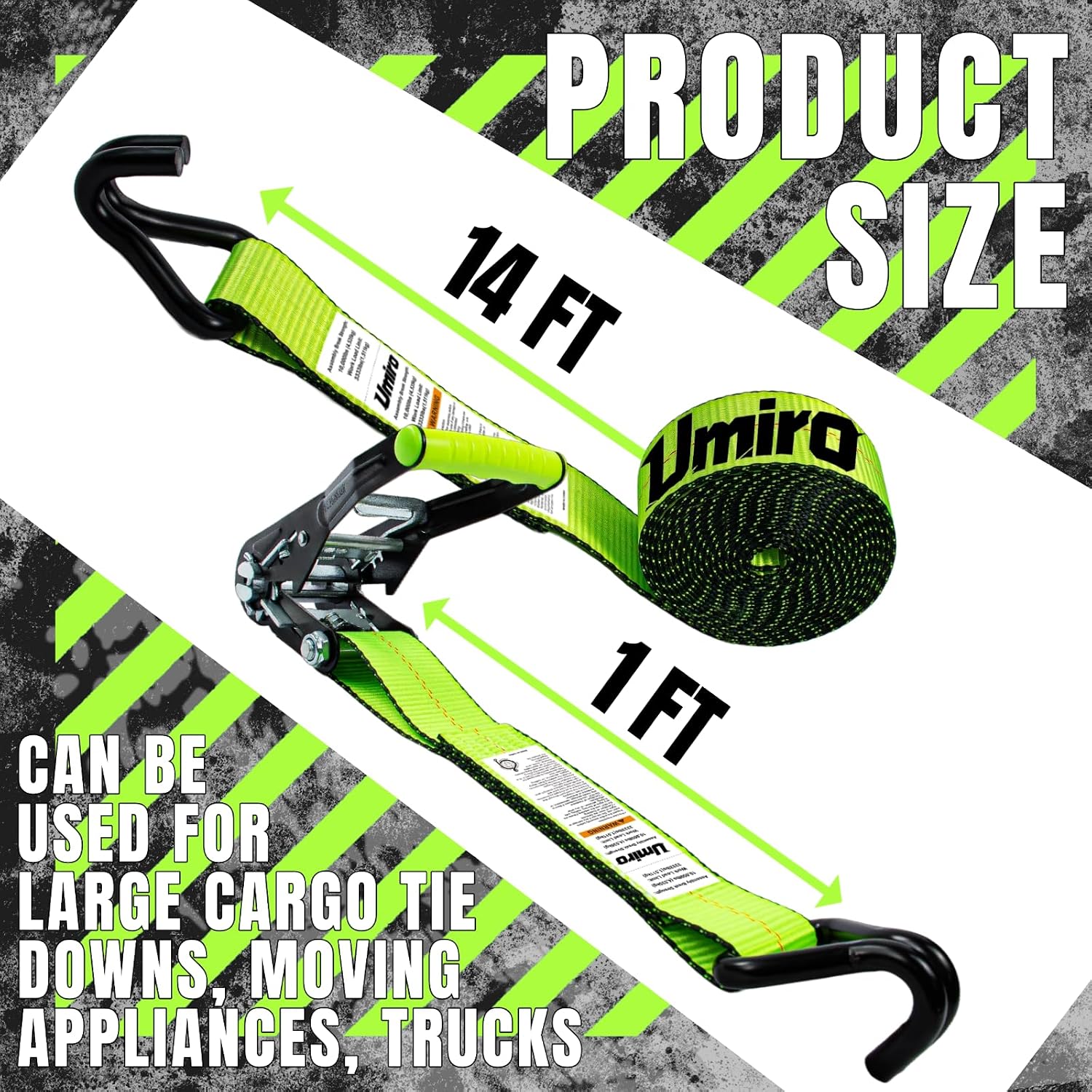 Heavy Duty Ratchet Straps with J Hooks 2" x 15' Ratchet Strap 10,000 Lbs Max Break Strength, Tie Down Ratcheting with