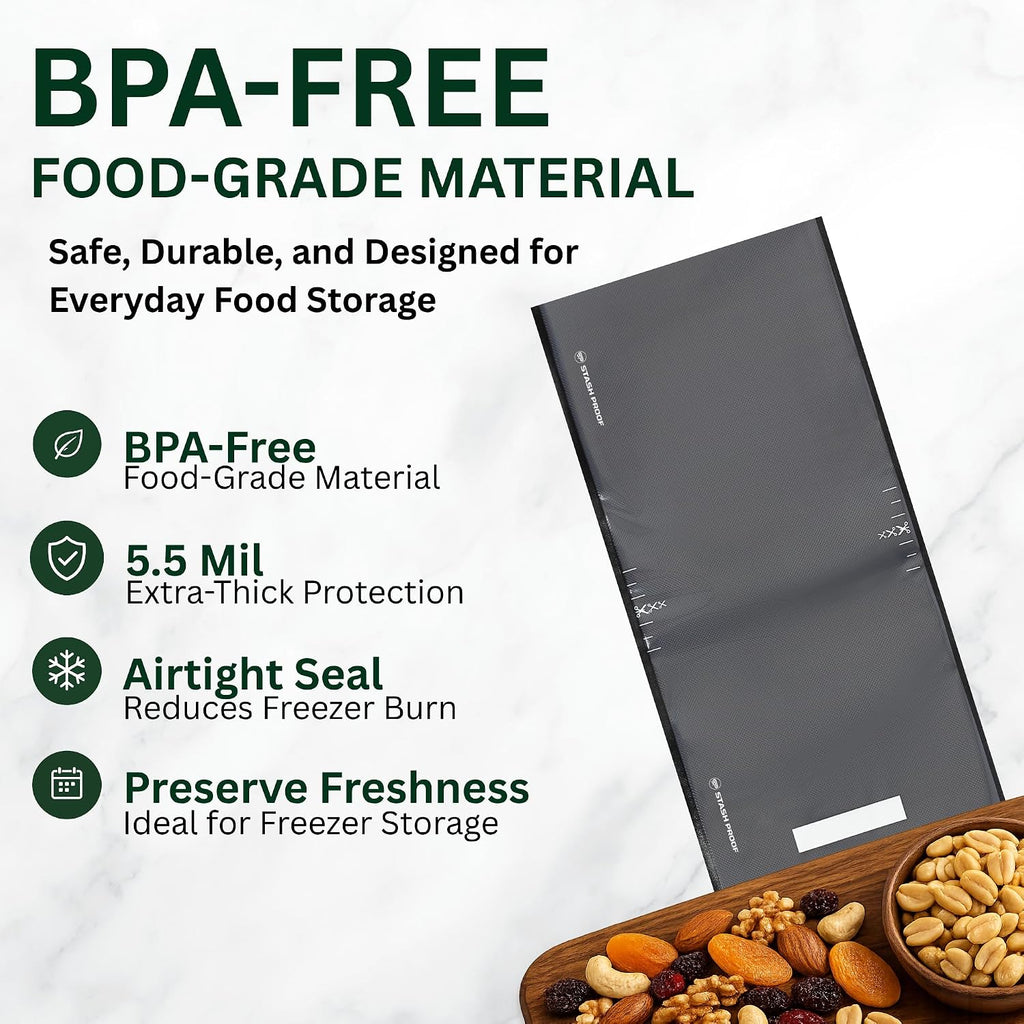 Vacuum Seal Bags 11" x 24" (50 Count) 5.5 Mil (Black & Clear) BPA Free Precut Heavy-Duty Commercial Grade Sealer