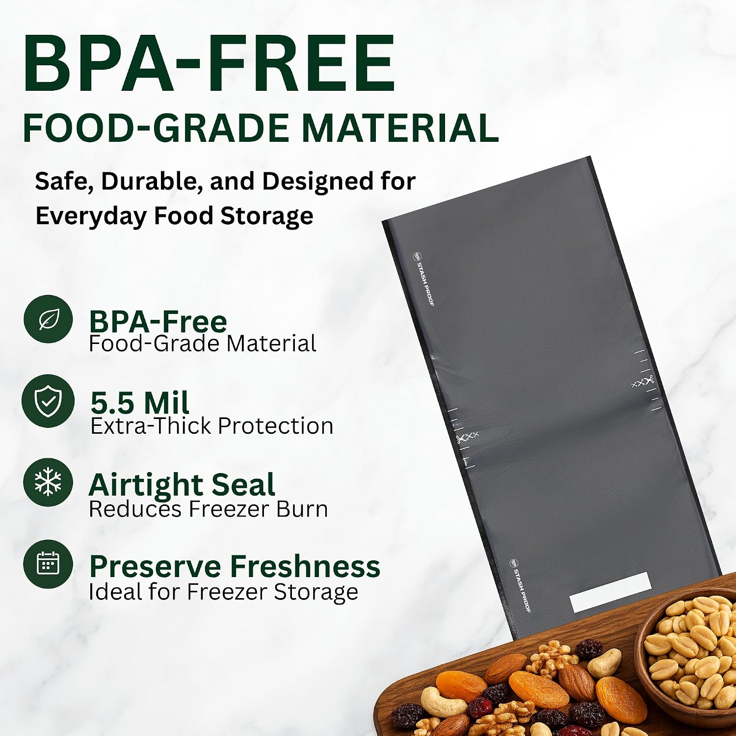 Vacuum Seal Bags 11" x 24" (50 Count) 5.5 Mil (Black & Clear) BPA Free Precut Heavy-Duty Commercial Grade Sealer