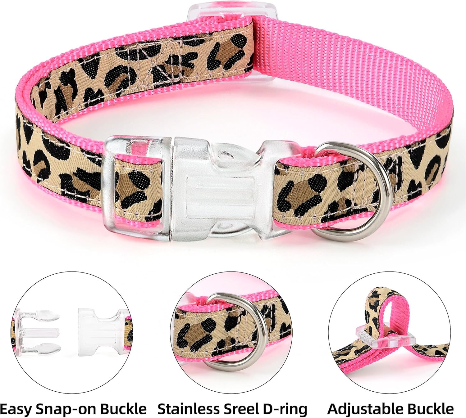 Leopard Dog Harness Collar Leash Set, Adjustable No Pull Dog Halter Harness for Small Breed Dogs, Easy Control for