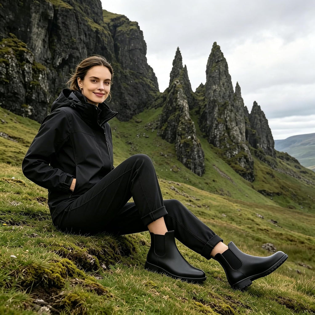 Women's Ankle Rain Boots Waterproof Chelsea Boots | Stylish Matte Finish, Easy On&Off, Non Slip, Ideal for Rainy Commute