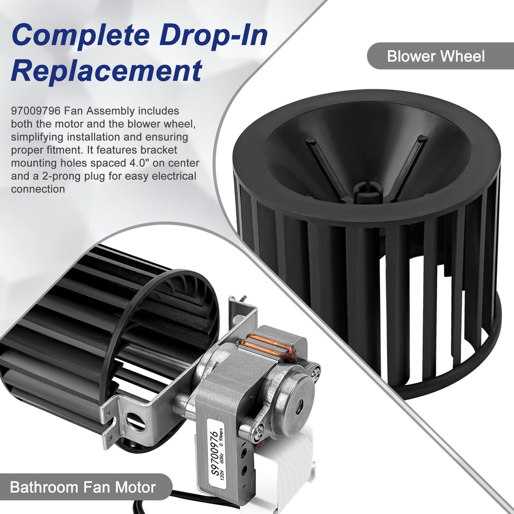 Upgraded S97009796 Bathroom Fan Motor Blower Assembly Compatible with Br-oan Nu-Tone Bulb Ceiling Heaters 162-E, G, J, K, L, M and 164-E, G, J, K, L, M, Replace 97009796 S97009758 99080280 by Cenipar