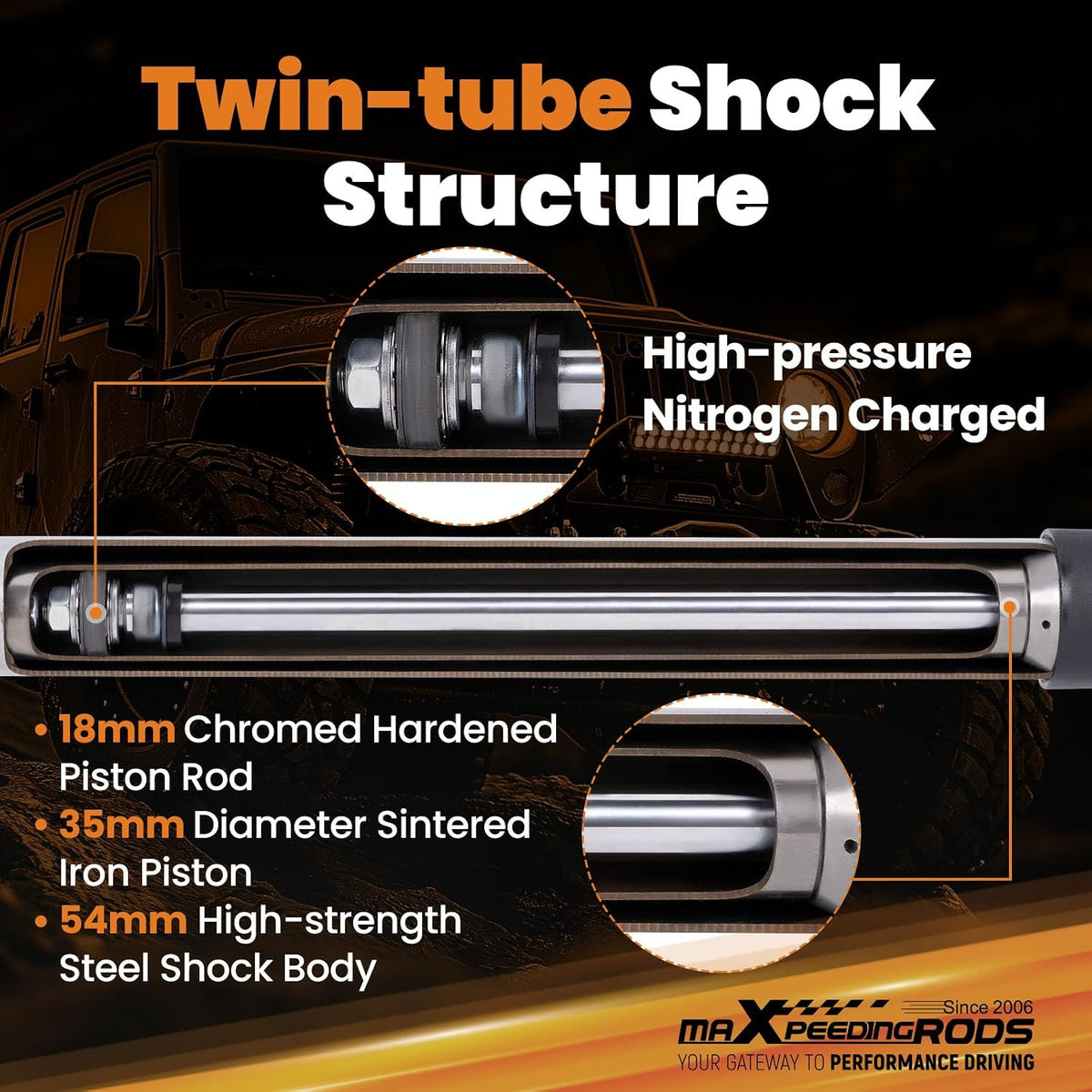 maXpeedingrods 0-3" Rear Shocks for Jeep Wrangler JK JKU 2007-2018