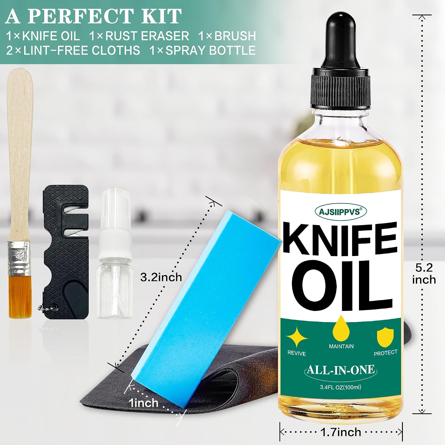 Knife Blade Oil Rust Eraser Kit,6 PCS Include Knife Sharpener,Refillable Spray Bottle for Preventing Rust,Maintenance