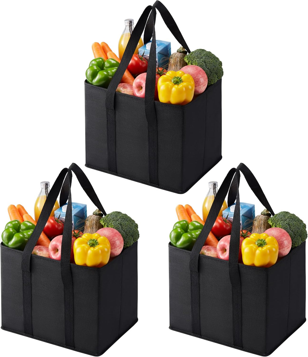 3 Pack Reusable Grocery Shopping Bags Utility Tote w/Sturdy Handles