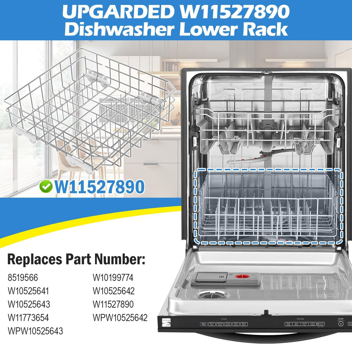 W11527890 Dishwasher Rack Replacement for Whirlpool Dishwasher Rack Parts