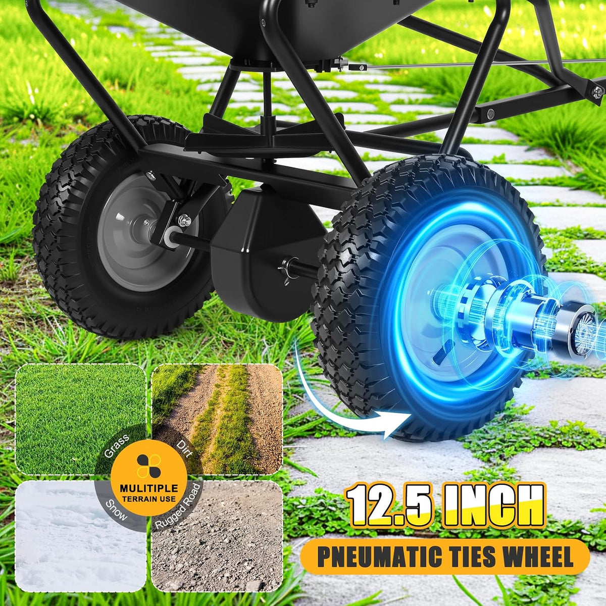 Pull Behind Broadcast Spreader, Fertilizer Spreaders for Lawn Seed Spreader | 130 lb Hopper Capacity with Extended