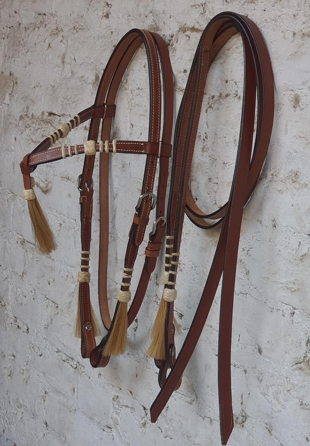 Leather Bridle Western Tack Full Grain Leather Adjustable Bridle for Horse Horse Knotted Browband Headstall with