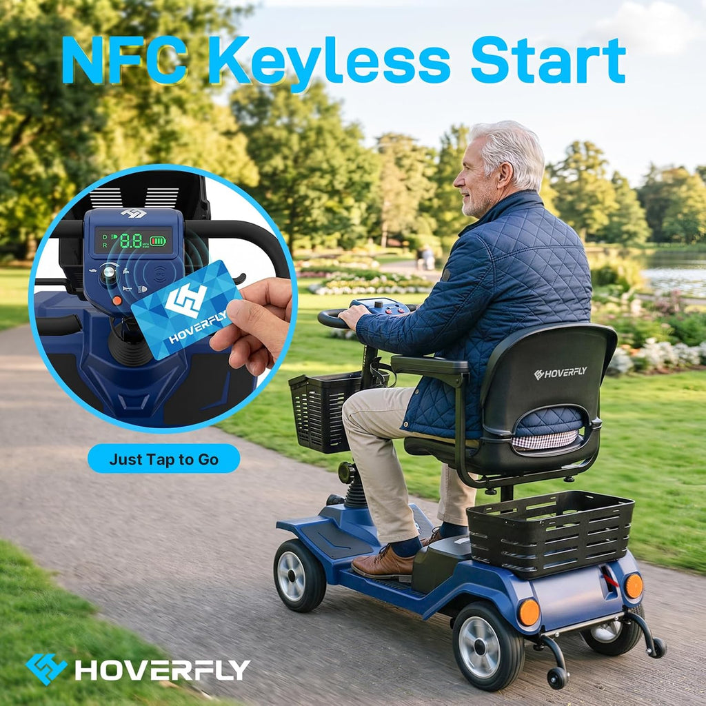 4-Wheel Mobility Scooter for Seniors/Adult, NFC Keyless Start Navy
