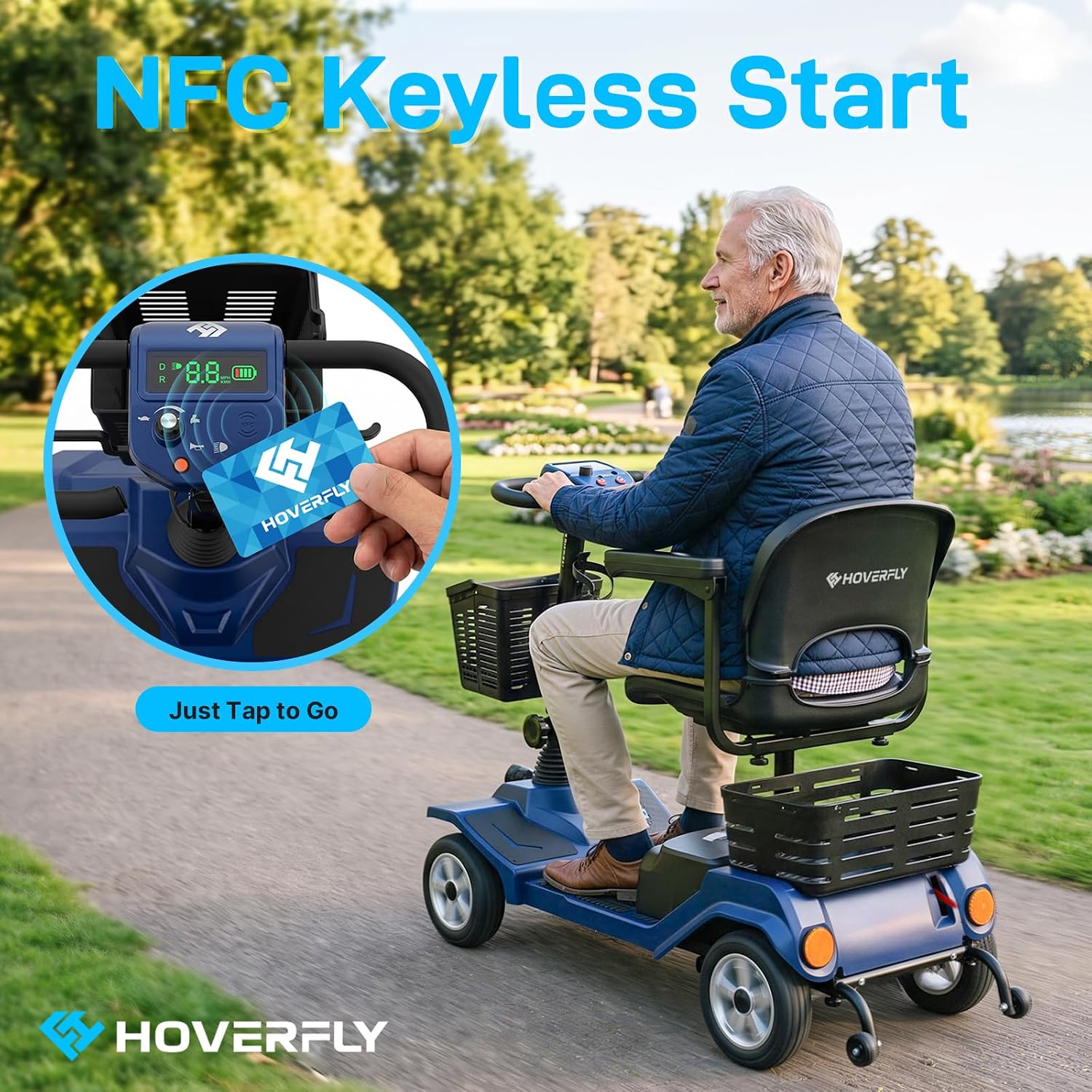 4-Wheel Mobility Scooter for Seniors/Adult, NFC Keyless Start Navy