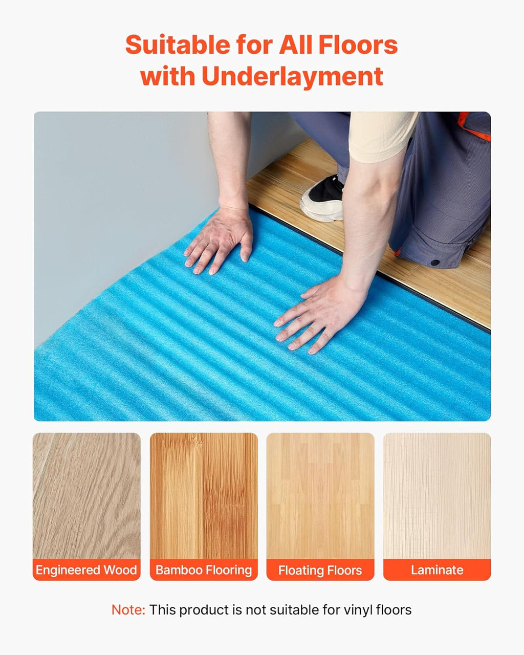 Floor Underlayment 200 sq. ft/Roll, 3-in-1 3 mm Thick Flooring Padding with Tape & Vapor Barrier, Heavy Duty EPE Foam