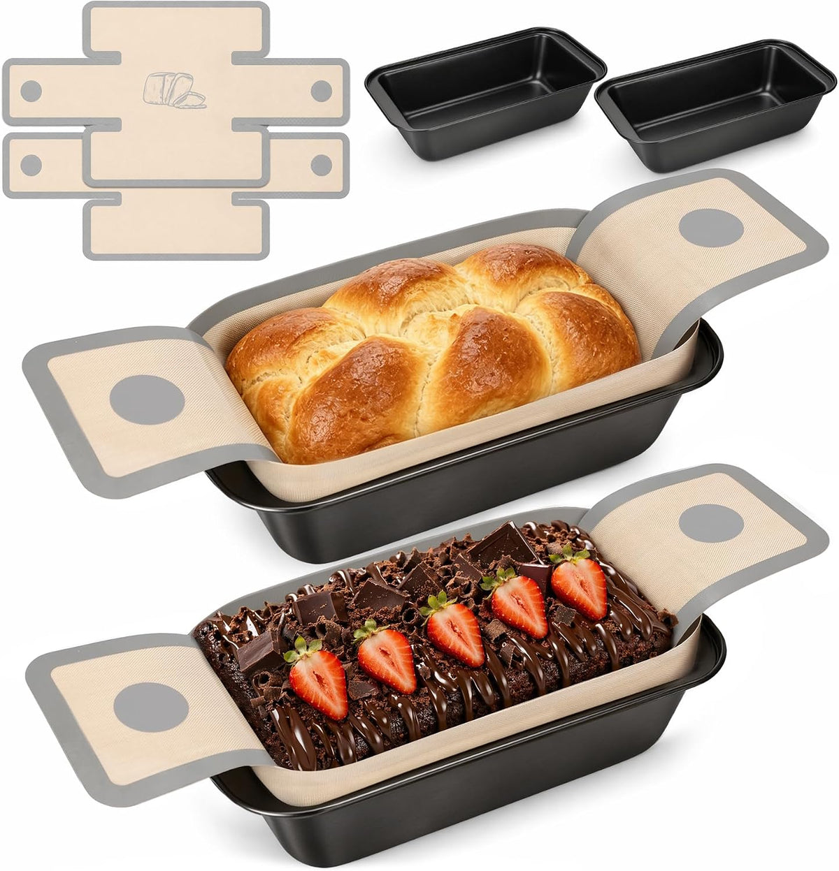 4 PCS Bread Loaf Pan with Liner Bread Pans for Homemade Bread