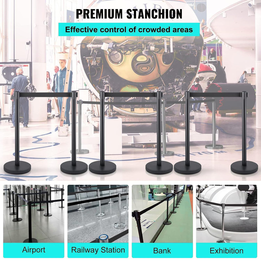 Crowd Control Barriers, Stanchions with Retractable Belts 6.5Ft