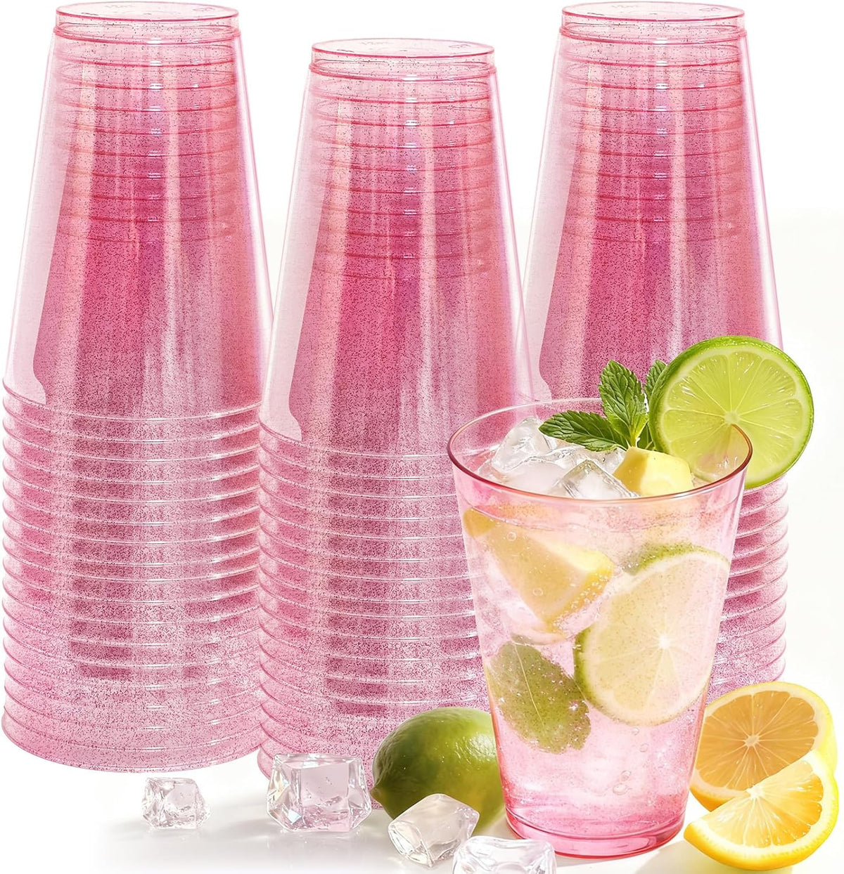 50 Pack 12 oz Pink Disposable Plastic Cups Cocktail Glasses