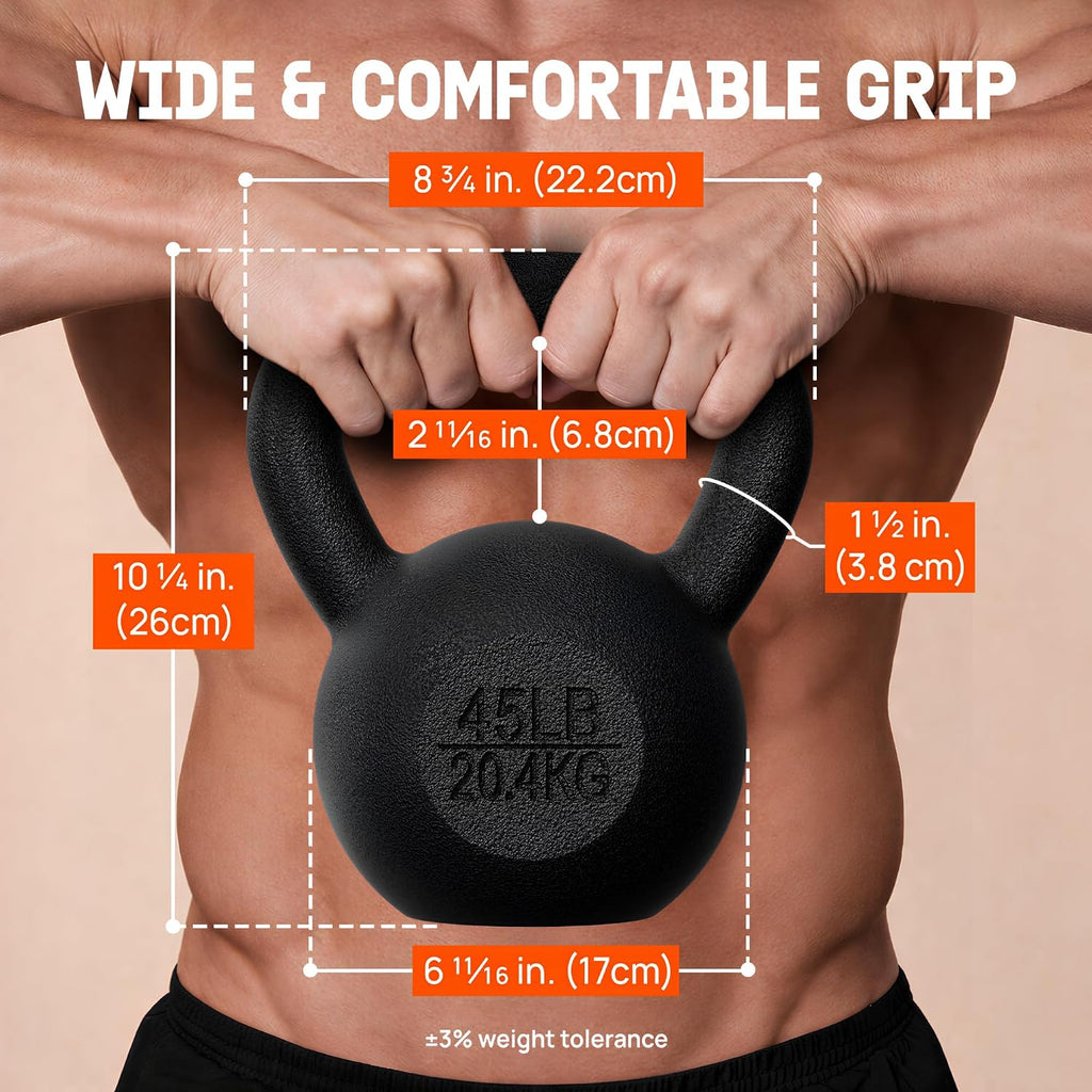 Cast Iron Kettlebell, Strength Training Kettlebells 5-80 Lb (5,10,15,20,25,30,35,40,45,50,60,70,80 Lb) for Full Body
