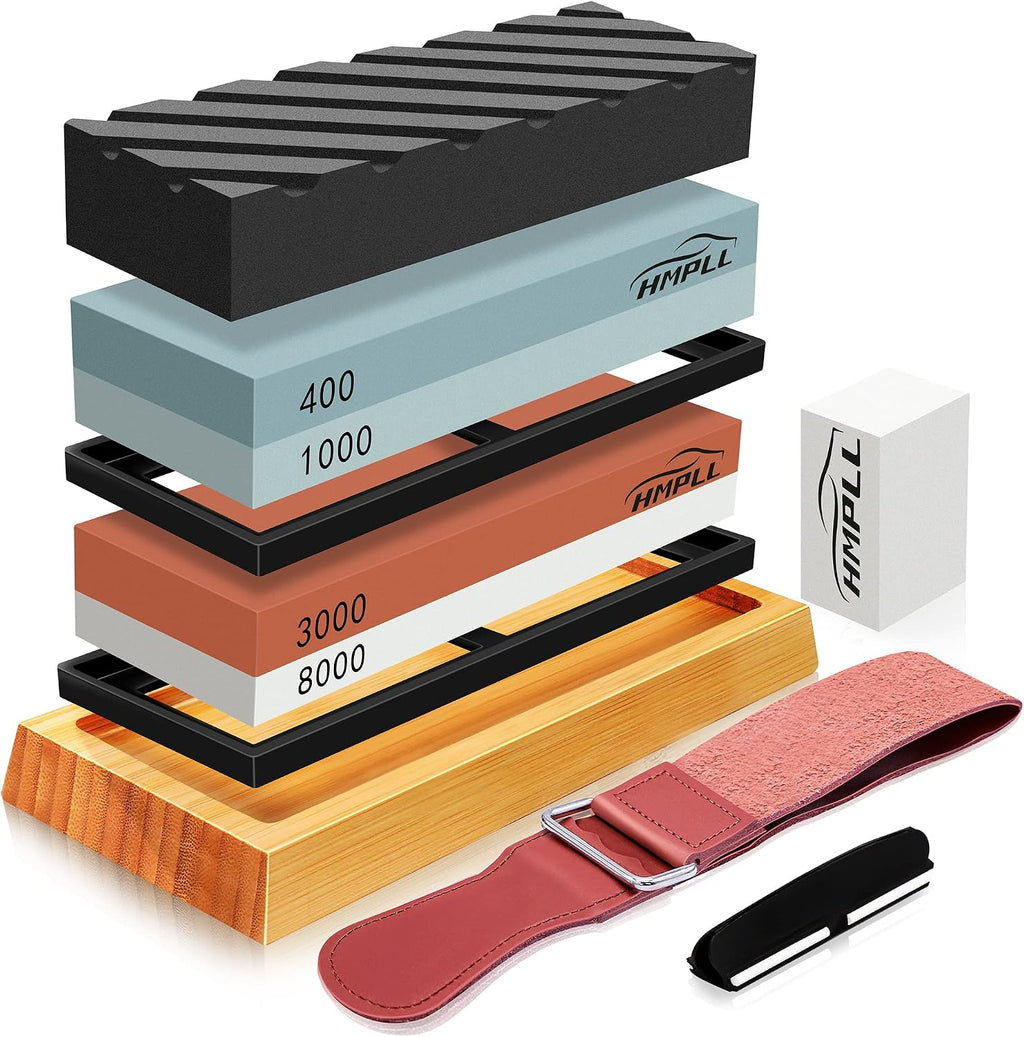 Knife Sharpening Stone Set, Professional Whetstone 4 Side Grit 400/1000 3000/8000, Whetstone Knife Sharpener Stone