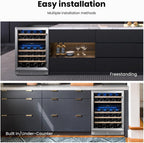 24 Inch Wine Fridge, 52 Bottle Dual Zone Wine Cooler with Left Hinged