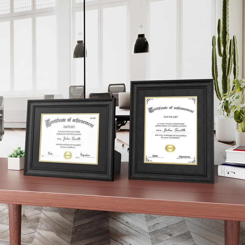11x14 Diploma Frame, Certificate Frame with Tempered Glass, Display 8.5x11 Document with Black Over Gold Acid-free