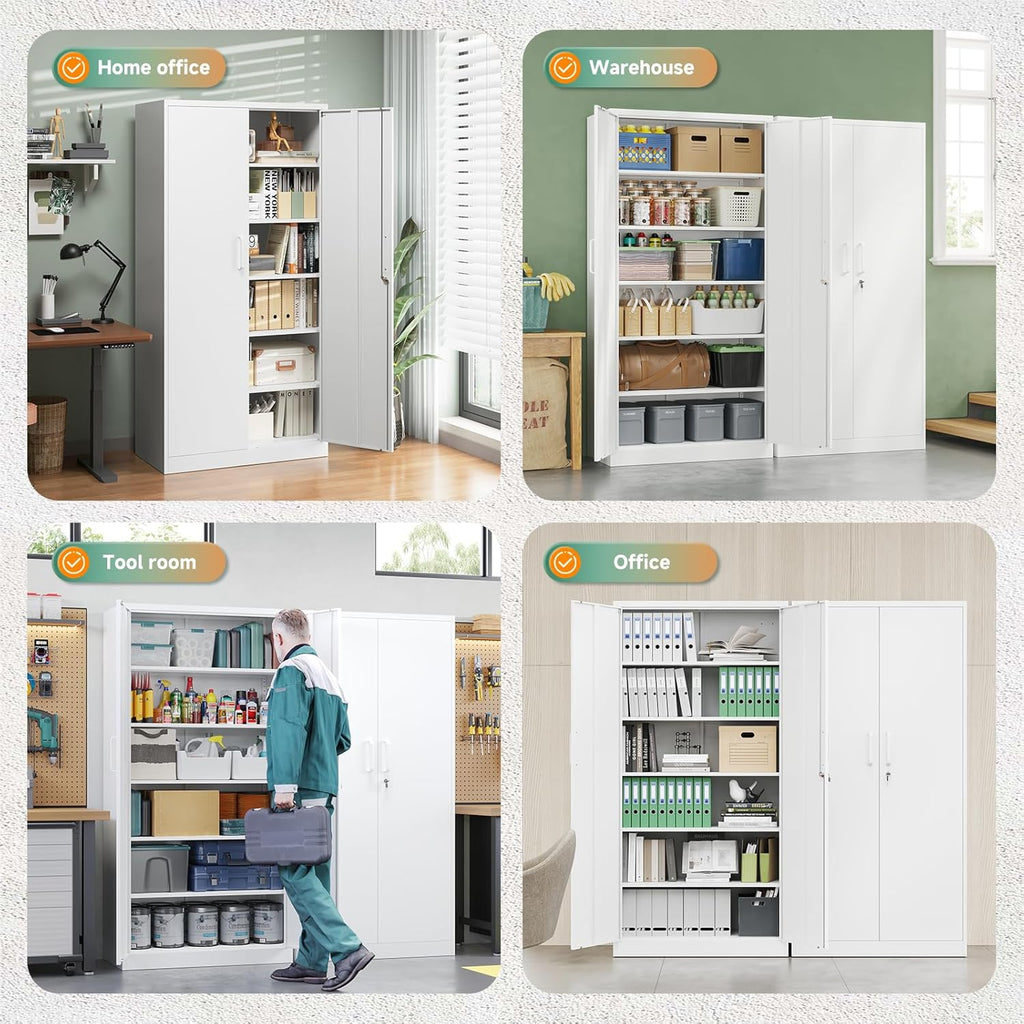 Metal Storage Cabinet with Lock Door Adjustable Shelf,72" Steel Lockers for Office, Home,School,Kitchen,Garage Tool
