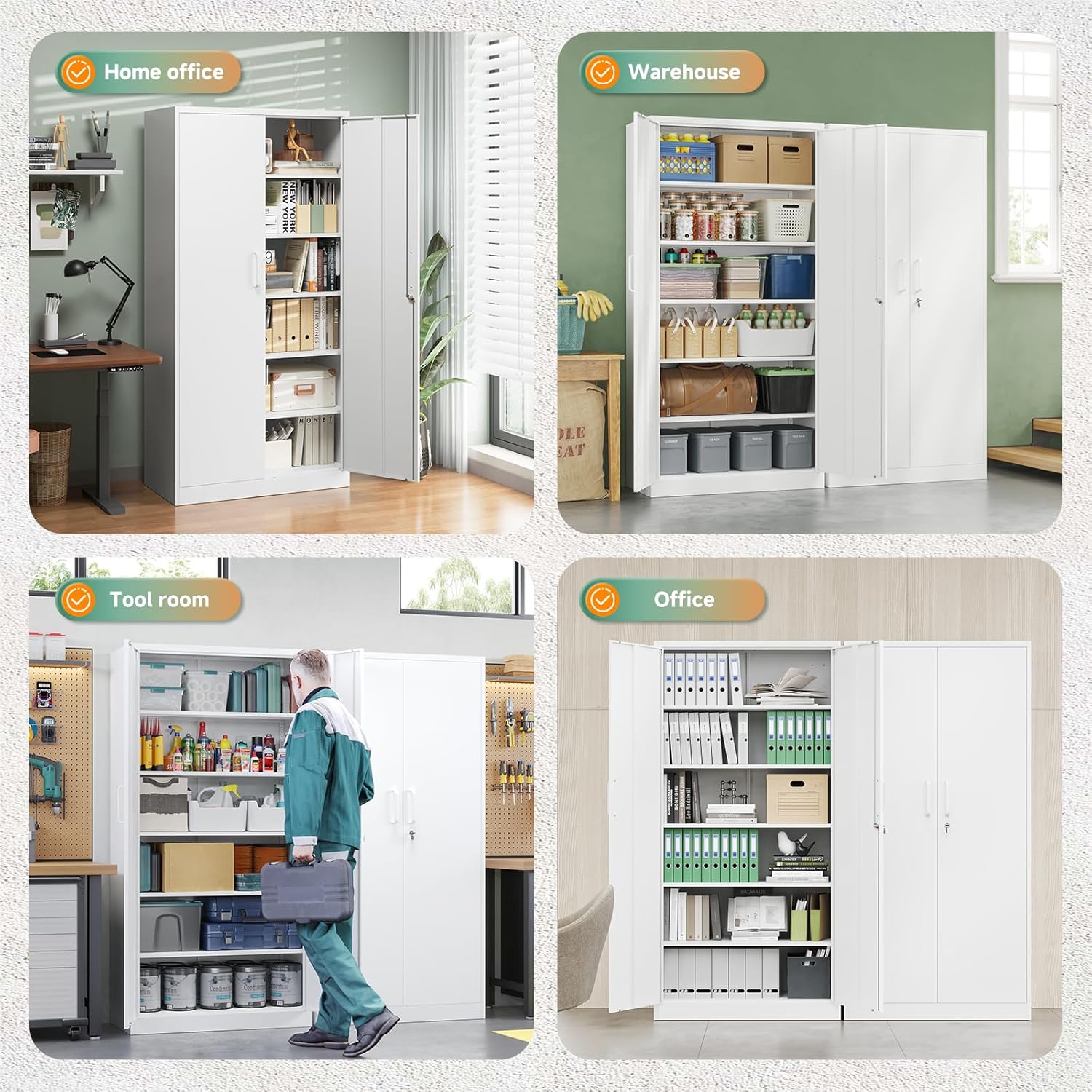 Metal Storage Cabinet with Lock Door Adjustable Shelf,72" Steel Lockers for Office, Home,School,Kitchen,Garage Tool