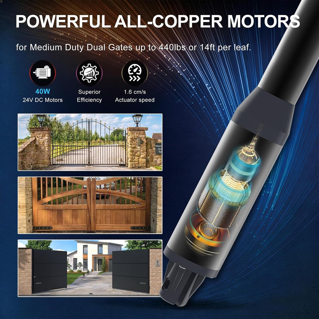 C01-L Solar Gate Openers with Batteries & Solar Panel for Dual Swing Gate Up to 14ft Long or 440lb Per Arm, Automatic