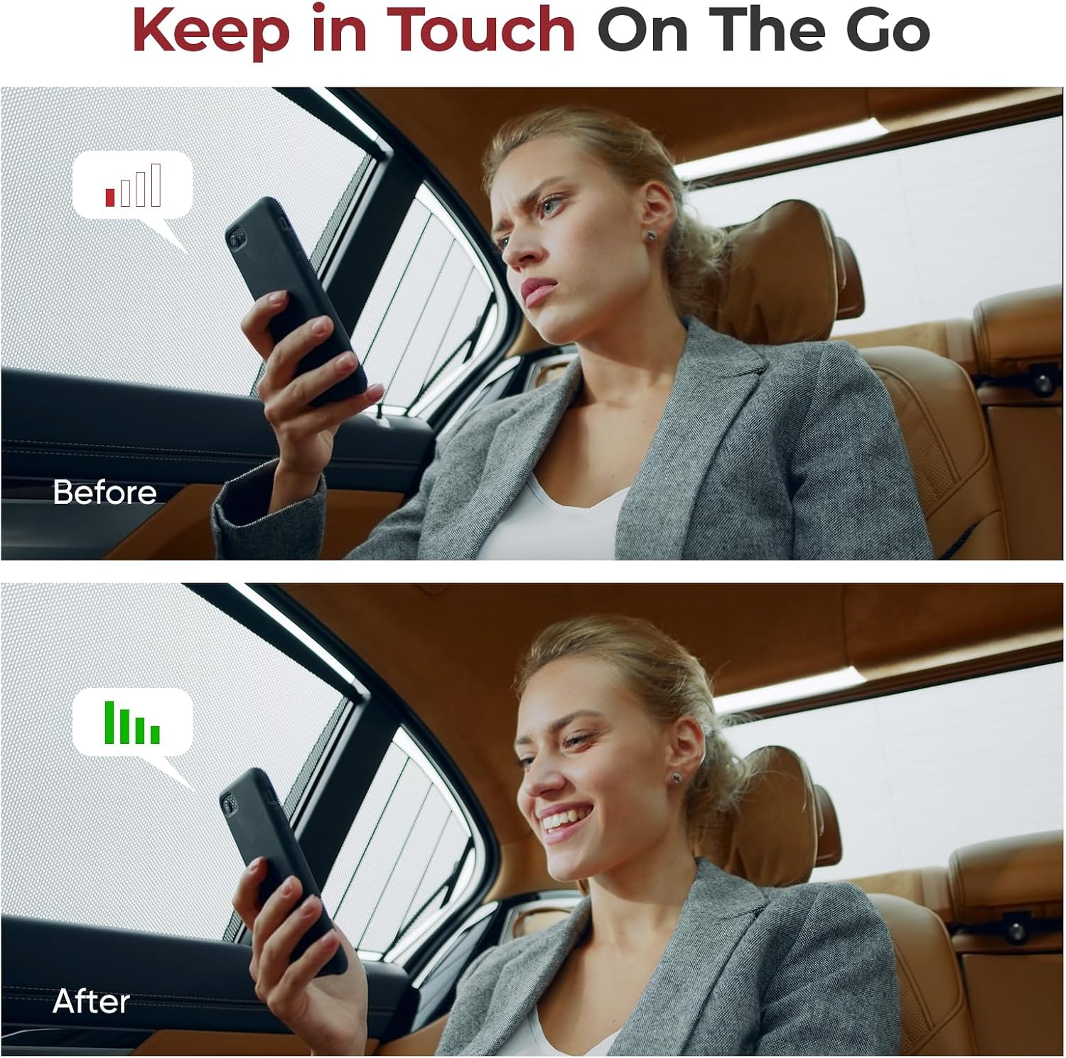 Vehicle Cell Phone Signal Booster with LCD Display | Improves Weak Cellular Signals While Driving. Works With