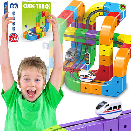 Electric Train Set Flexible Race Track Toys for 3 4 5 6 7 8 Years Old Boys and Girls, Building Toy Train Track