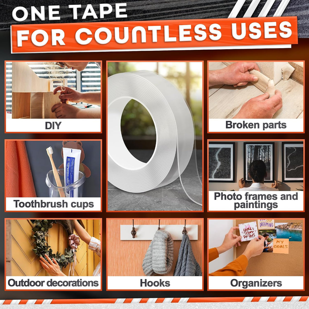 Clear Double Sided Tape Heavy Duty, 2X Thick 0.08 in, 1.2 in x 20 Ft