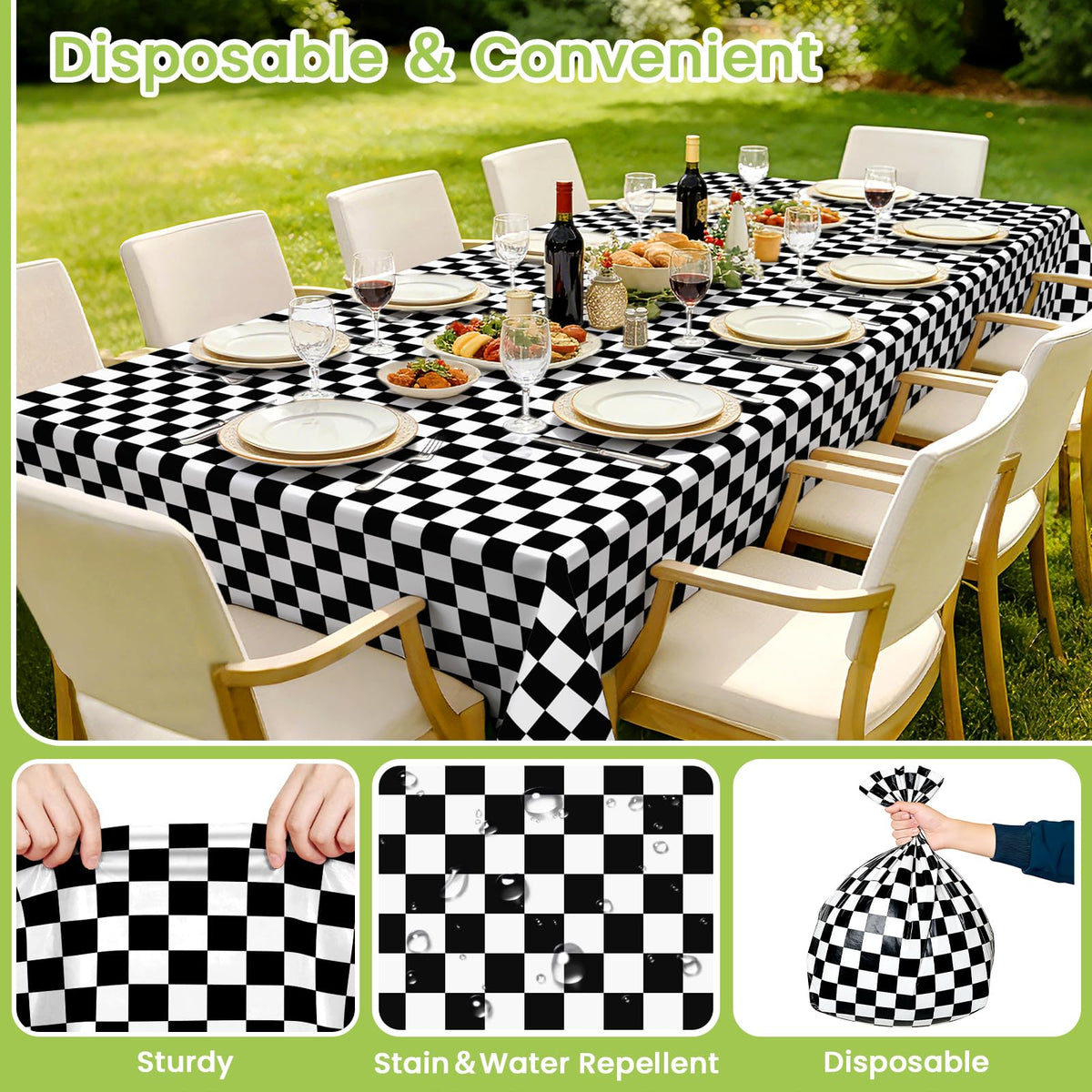 4 Pcs Checkered Tablecloth, Black and White Checkered Table Cloth