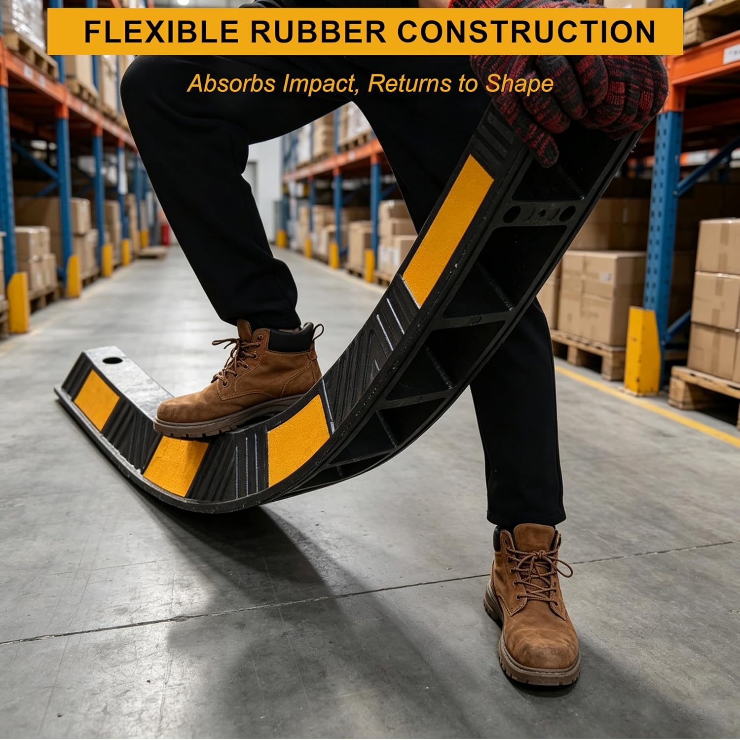 4 Pack 72" Rubber Parking Curbs | Heavy Duty Garage Floor Wheel Stopper with Yellow Reflective Stripes for Car