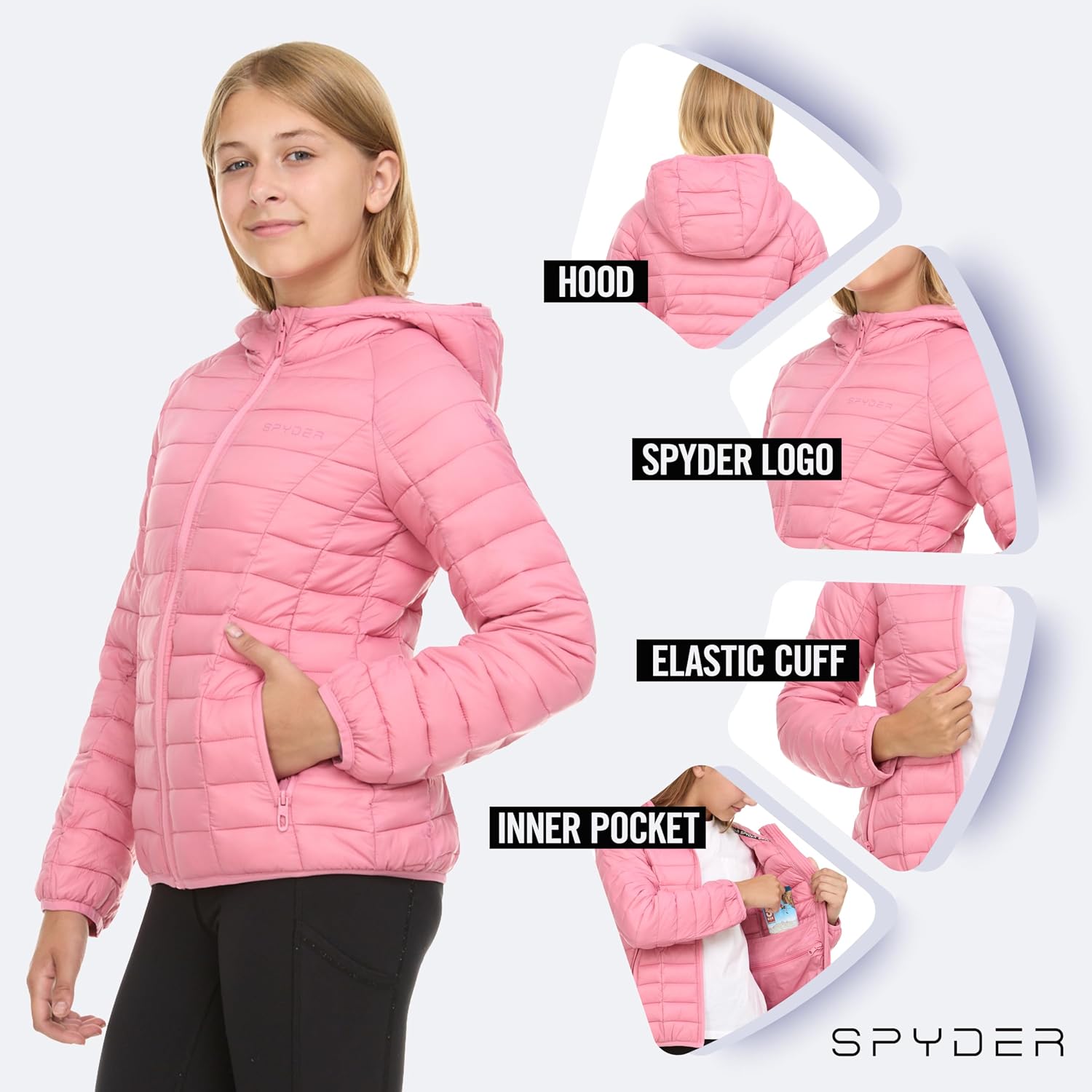 Girls Packable Puffer Jacket with Hood, Lightweight Winter Outerwear