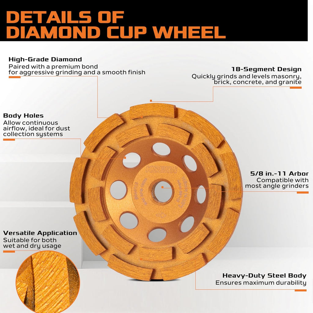 KSEIBI 644116 Diamond Concrete Grinding Wheel Cup 4 1/2" x 5/8"-11