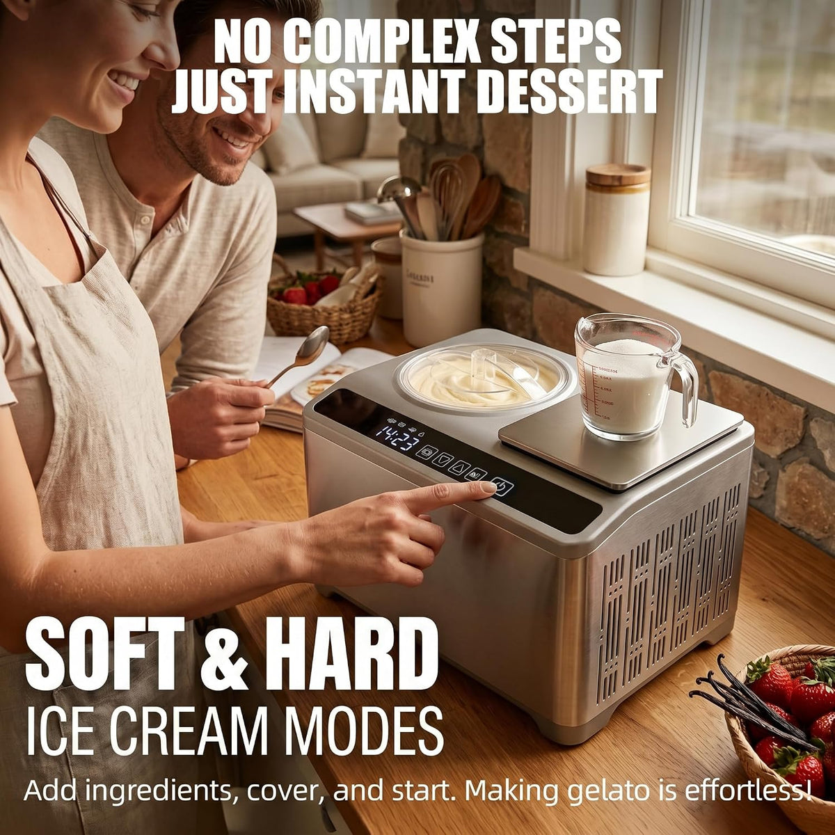 2.1Qt Soft & Hard Ice Cream Maker with Food Scale, No Pre-Freezing