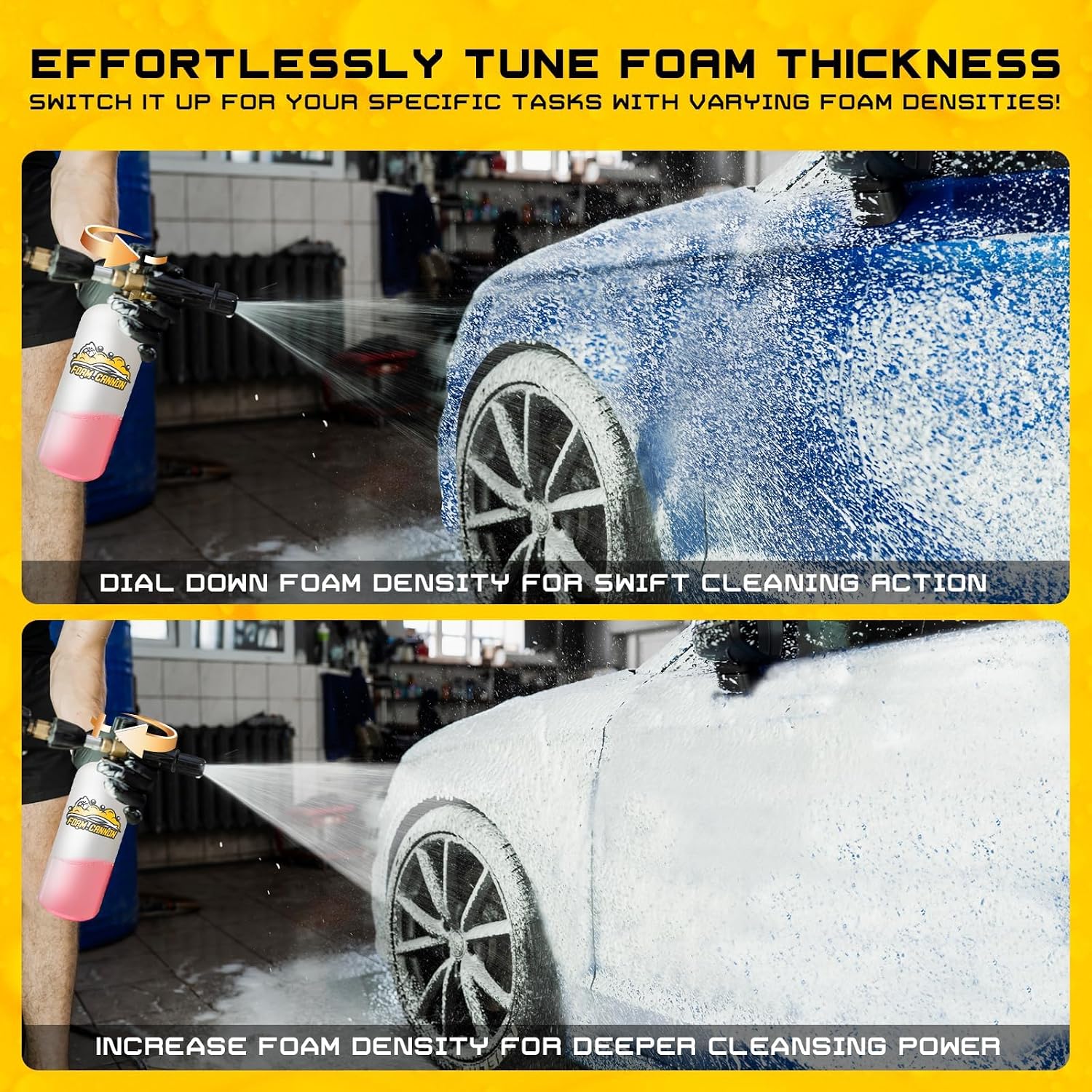 Foam Cannon for Pressure Washer, 1L Bottle Snow Foam Cannon with 5 Pressure Washer Nozzle Tips, 1/4 Inch Quick
