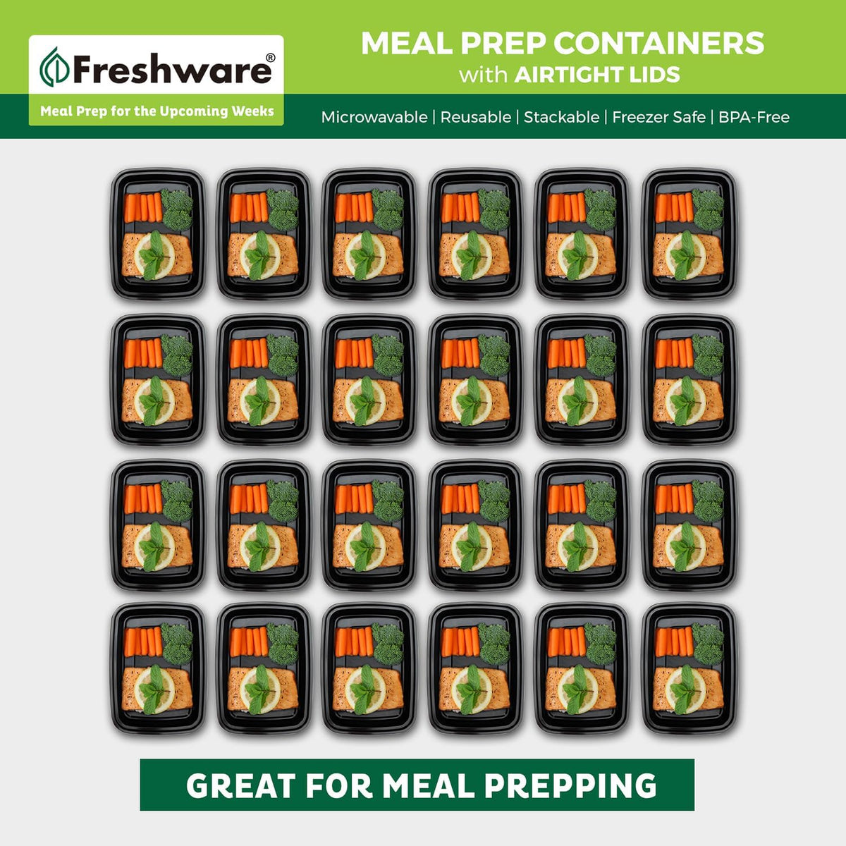 Meal Prep Containers [50 Pack] 1 Compartment with Lids, Food Storage Containers, Bento Box, BPA Free, Stackable