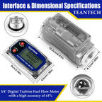 Turbine Flow Meter 3/4" inch Digital LCD Display with NPT Counter